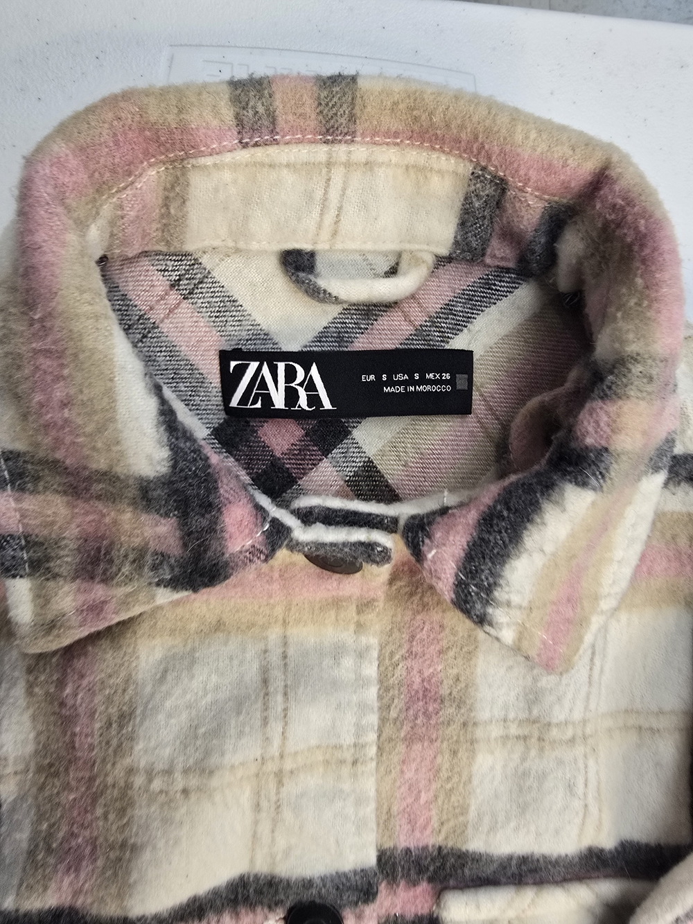 Zara Cream & Pink Plaid Wool-Blend Jacket